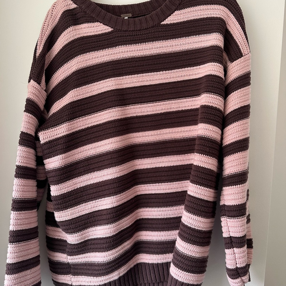 Free People Pink and Brown Striped Sweater